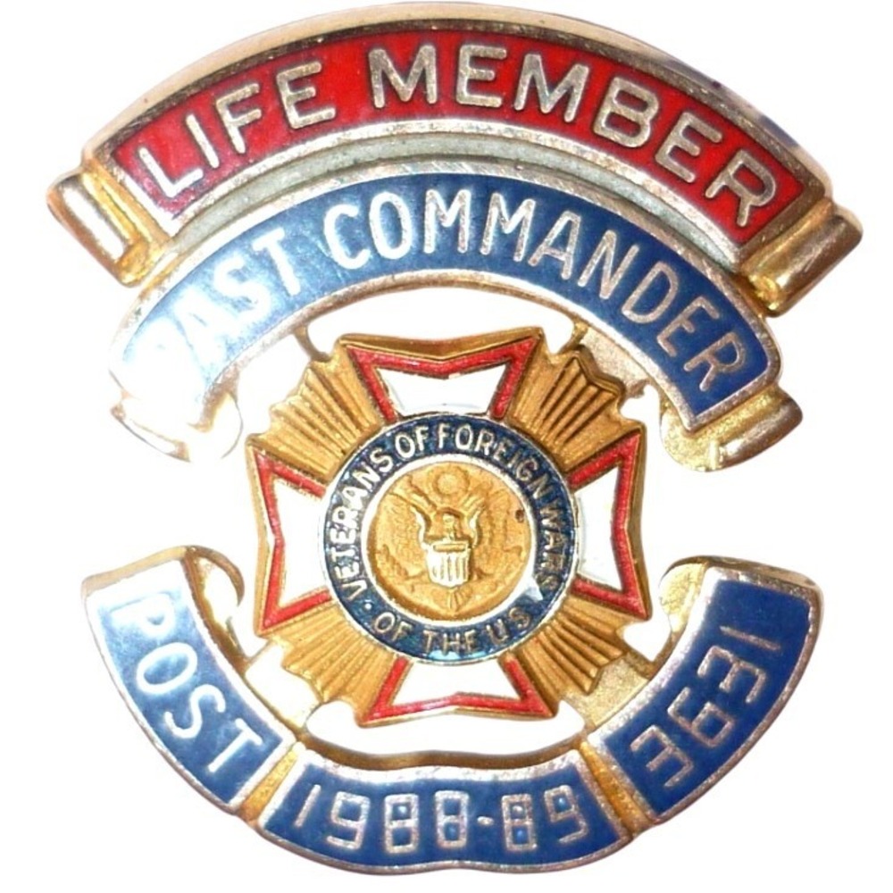 Listing Title: Vintage VFW Past Commander Pin 1/5 10K GF Life Member Post 3631